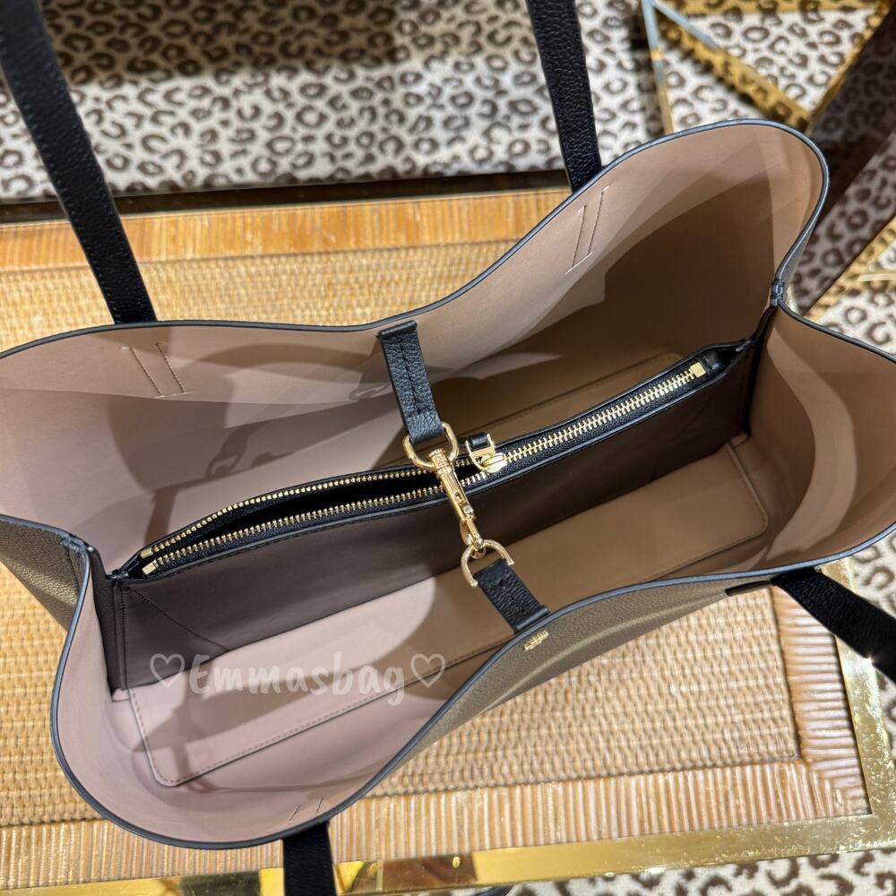 Tory Burch Blake Tote Pebbled leather 177332 BLACK / Devon Sand $395 - Picture 7 of 9